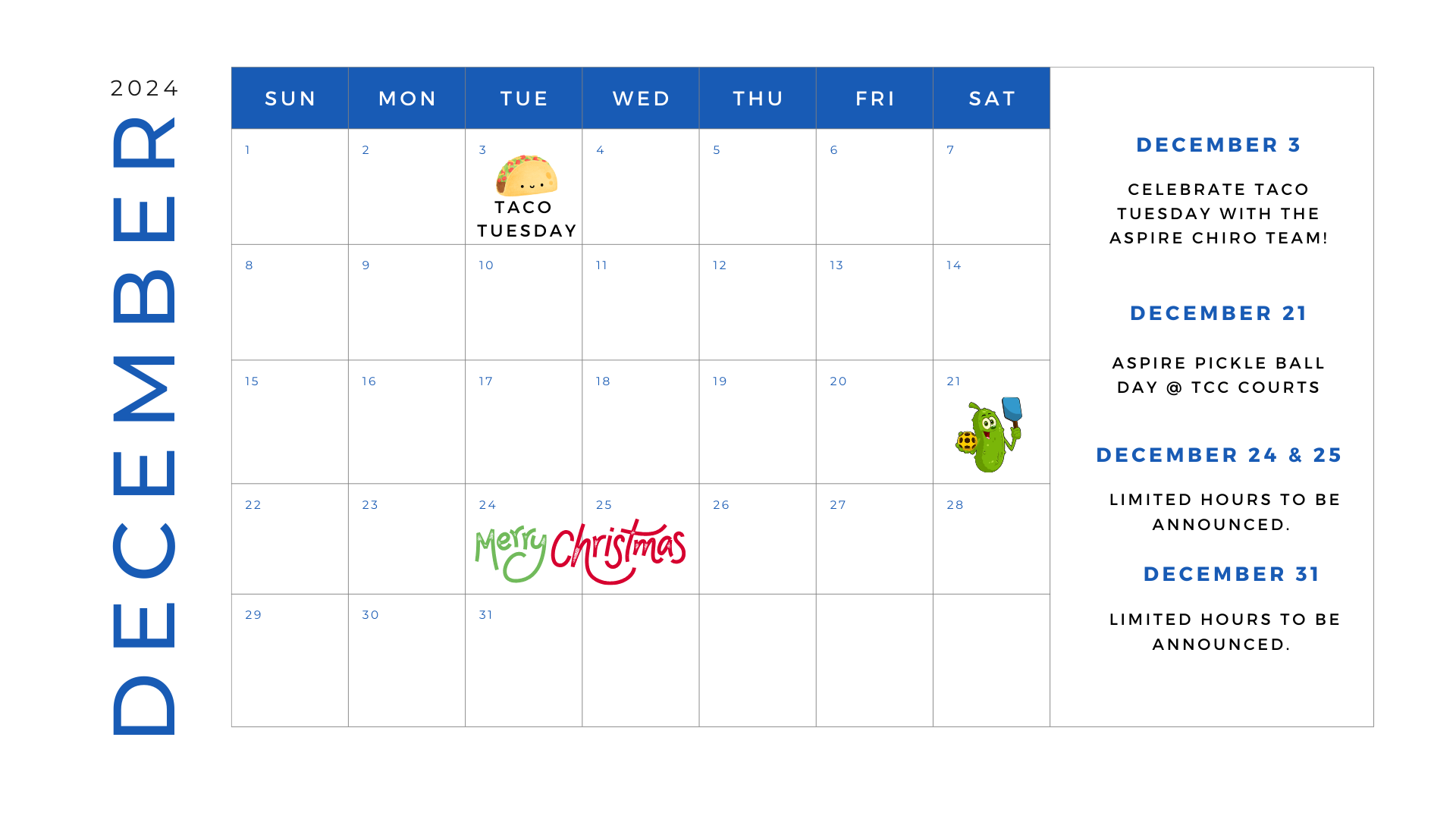 Chiropractic North Richland Hills TX December Calendar